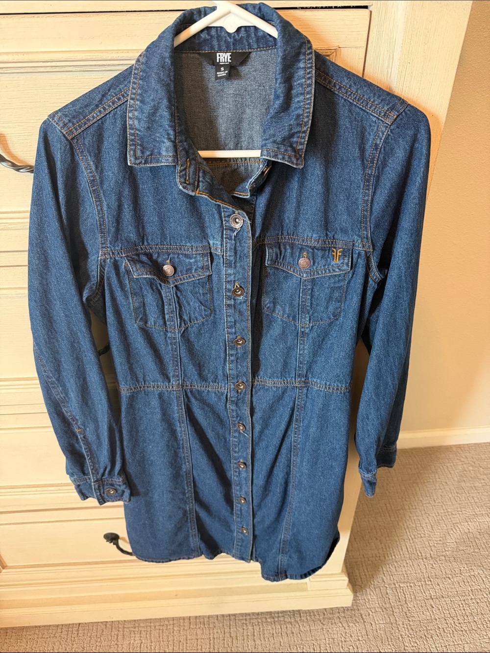 Frye Dark Blue Denim Button-Front Shirt Dress